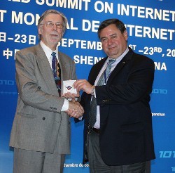 Academy Vice President and COO Dr. T.J. Rosandich (right) with Hervé Fischer, International Federation of Multimedia Associations chairman, at the 7th World Summit on Internet and Multimedia in China.