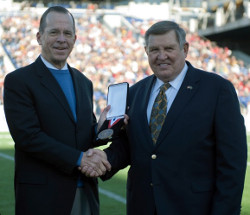 Retired U.S. Navy Adm. Mike Mullen (left) and Jack Lengyel (right)